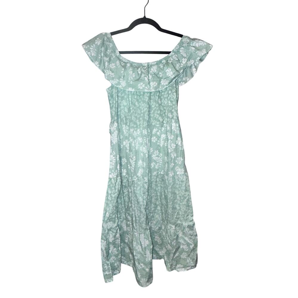 Madison Gray Green Floral Tiered On or Off Shoulder Midi Dress